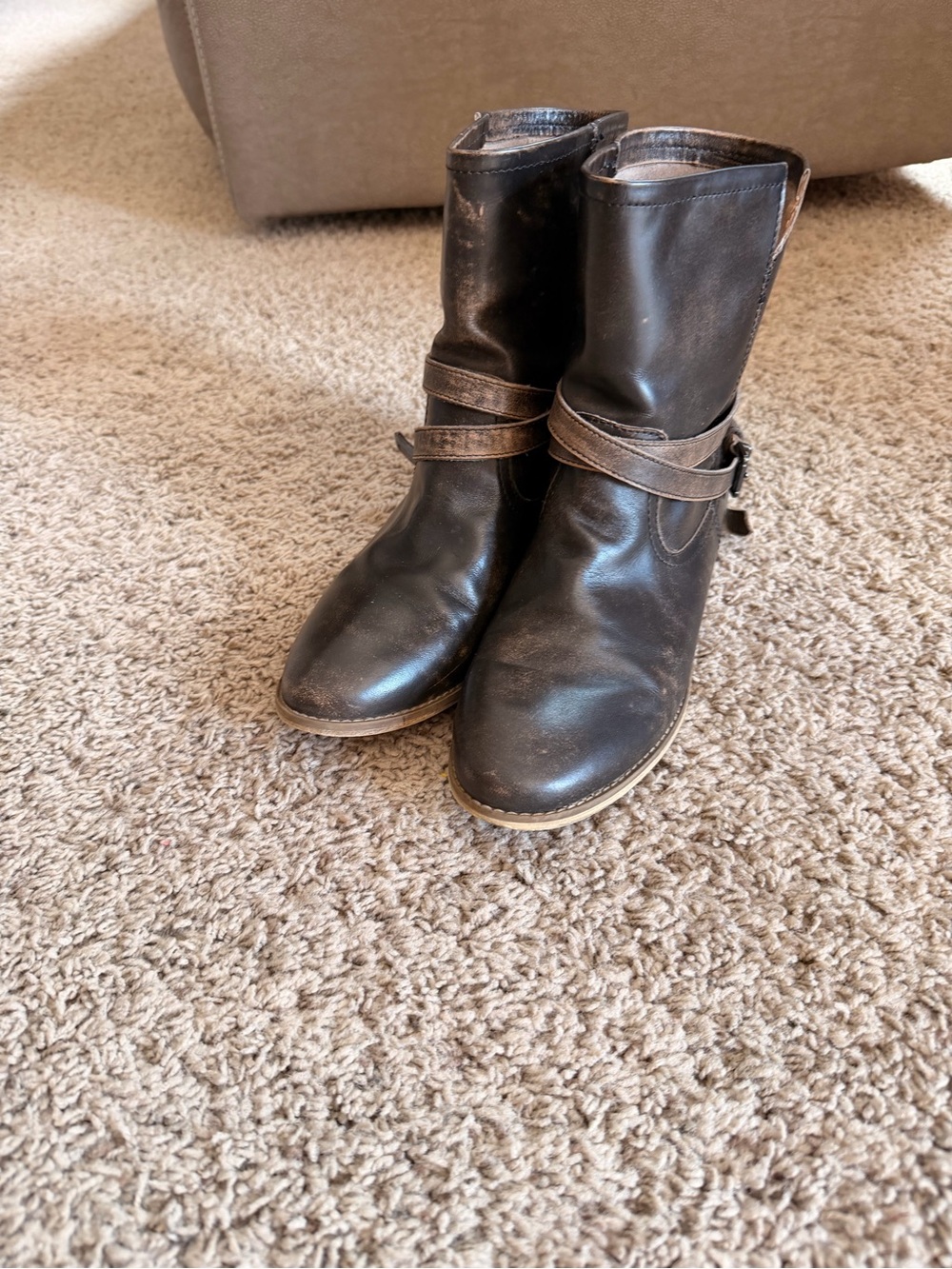 Women’s ALDO Brown Leather Mid-Calf Boots with Wrap Strap